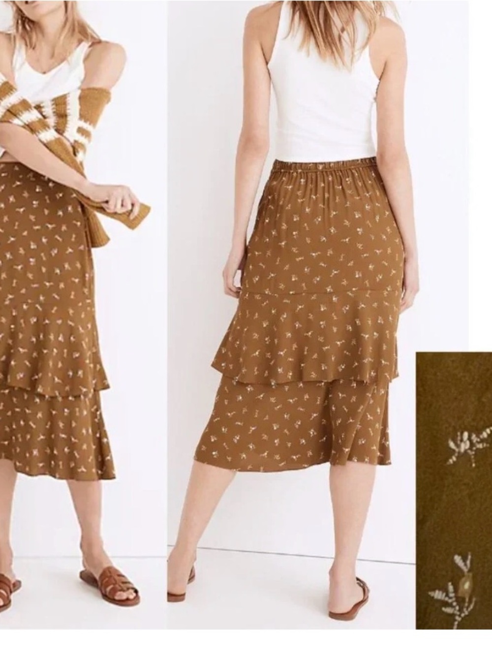 Madewell Brown Floral Tiered Midi Skirt